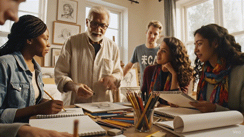 Learning drawing from experienced teacher