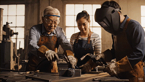 Learning metalworking from experienced craftsperson